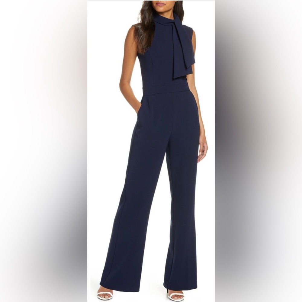 Harper Rose Navy Scarf Neck Crepe Jumpsuit